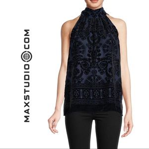NWT Velvet Halter Top with Bow Tie Behind Neck
